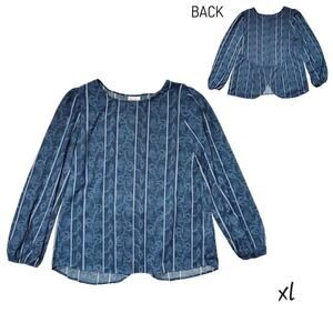 NWT LuLaRoe Vivian Top Blue Stripe Floral Print Long Sleeve Blouse Size XL